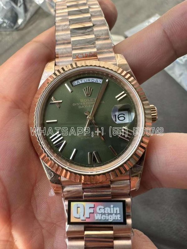 Rolex Day-Date 40mm RG 904L Steel Green Dial Bracelet A2836 Tungsten Heavy Version QF Factory