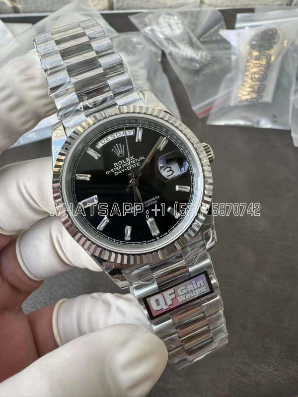 Rolex Day Date 40mm SS 904L Steel Black Dial SS Bracelet QF Factory