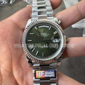 Rolex Day Date 40mm SS 904L Steel Green Dial Bracelet A2836 Tungsten Heavy Version QF Factory