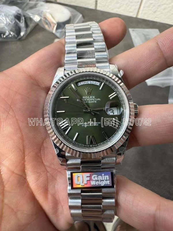 Rolex Day Date 40mm SS 904L Steel Green Dial Bracelet A2836 Tungsten Heavy Version QF Factory