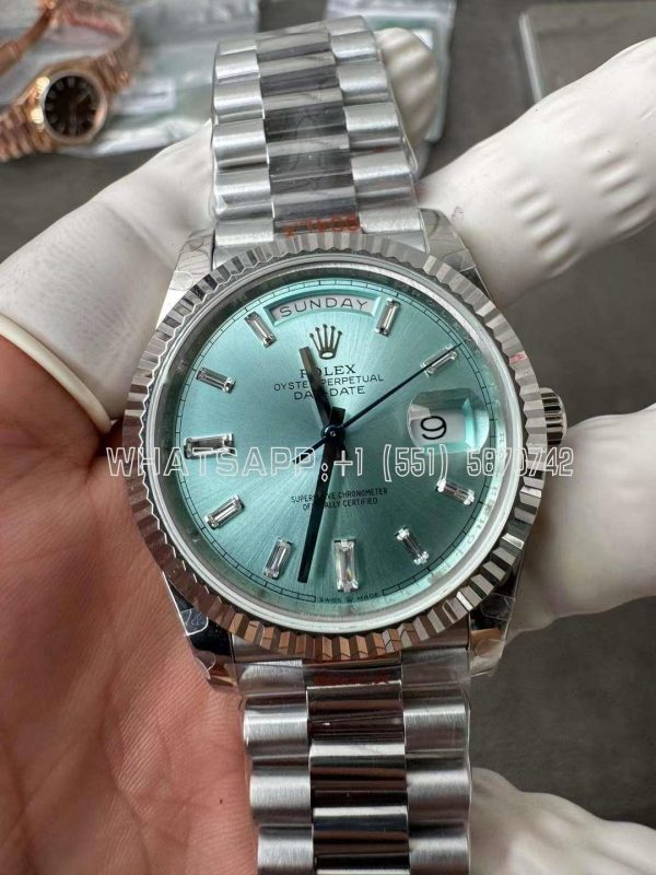 Rolex Day-Date 40mm SS 904L Steel Ice Blue Dial SS Bracelet Tungsten Heavy Version GMF