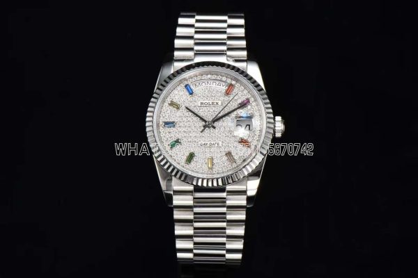 Rolex Day-Date New 2023 36 Pave Diamond Rainbow 128238 CS Factory