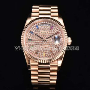 Rolex Day-Date New 2023 36 Pave Diamond Rainbow 128238 Rose Gold CS Factory