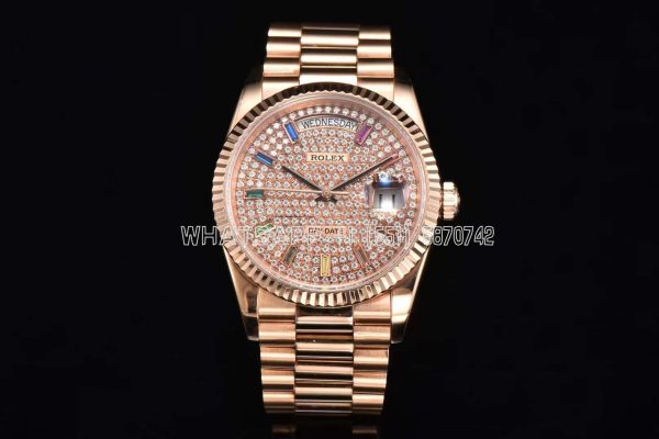 Rolex Day-Date New 2023 36 Pave Diamond Rainbow 128238 Rose Gold CS Factory