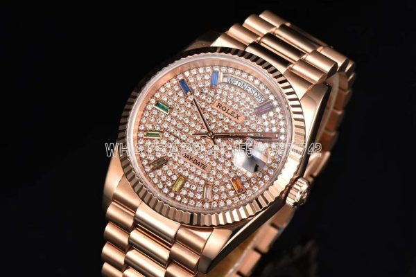 Rolex Day-Date New 2023 36 Pave Diamond Rainbow 128238 Rose Gold CS Factory