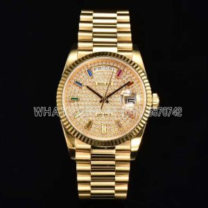 Rolex Day-Date New 2023 36 Pave Diamond Rainbow 128238 Yellow Gold CS Factory