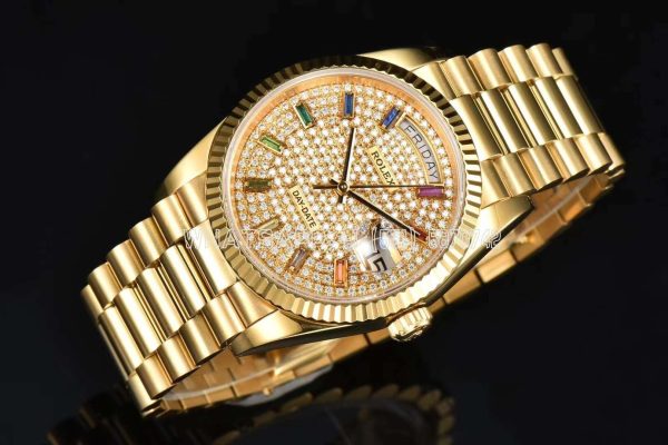 Rolex Day-Date New 2023 36 Pave Diamond Rainbow 128238 Yellow Gold CS Factory