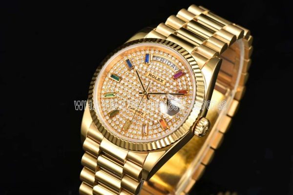 Rolex Day-Date New 2023 36 Pave Diamond Rainbow 128238 Yellow Gold CS Factory