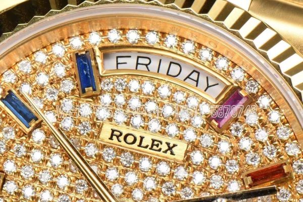 Rolex Day-Date New 2023 36 Pave Diamond Rainbow 128238 Yellow Gold CS Factory