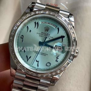 Rolex Day-Date Presidential Stainless Steel ICE Blue Arab Dial Diamond Bezel 40MM GMF