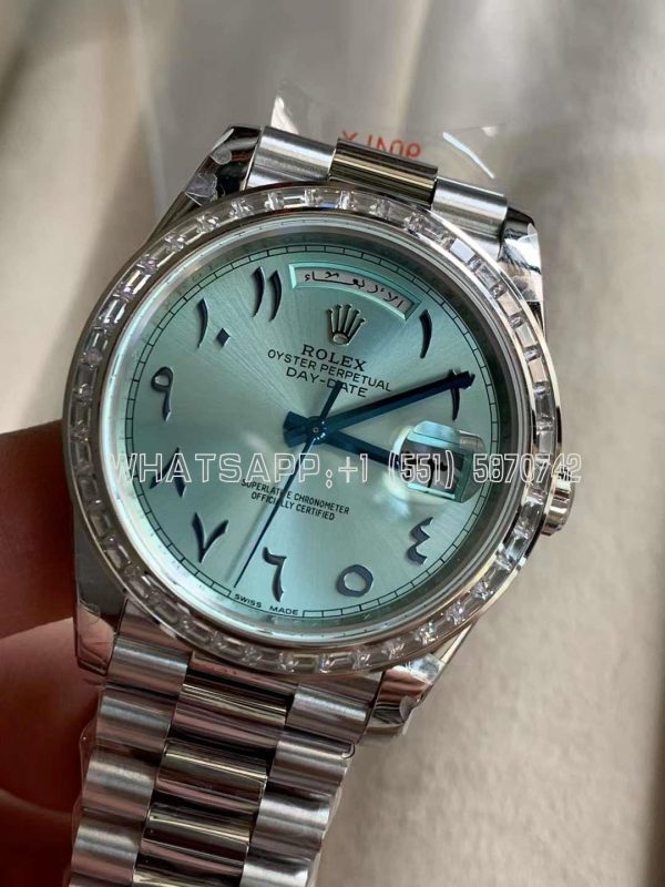 Rolex Day-Date Presidential Stainless Steel ICE Blue Arab Dial Diamond Bezel 40MM GMF