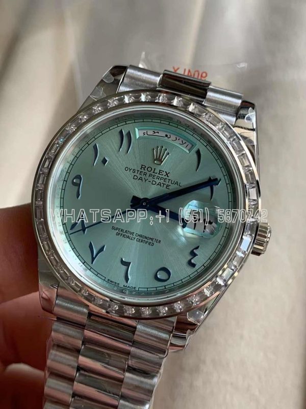 Rolex Day-Date Presidential Stainless Steel ICE Blue Arab Dial Diamond Bezel 40MM GMF