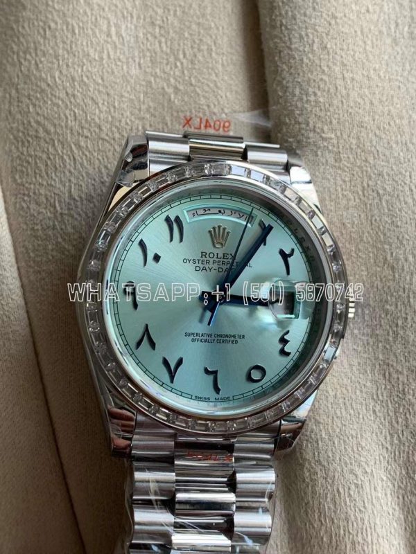 Rolex Day-Date Presidential Stainless Steel ICE Blue Arab Dial Diamond Bezel 40MM GMF