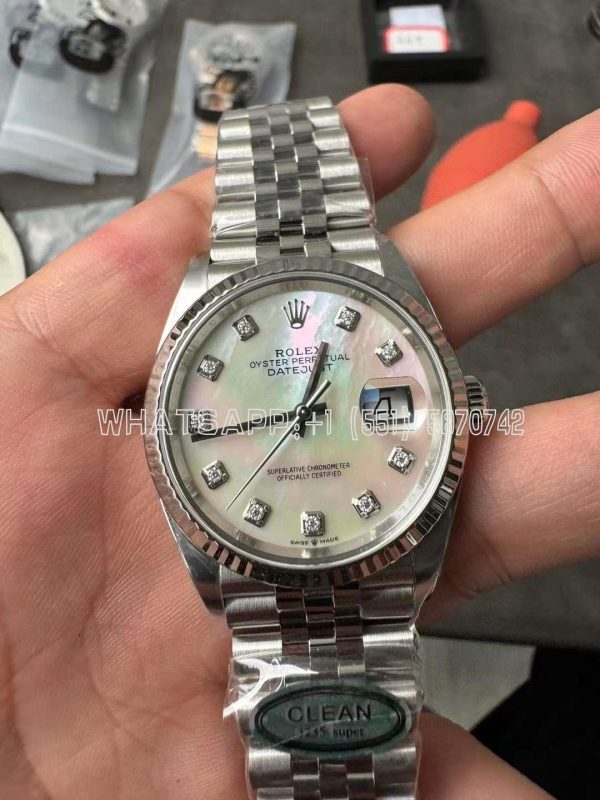 Rolex Datejust 36mm 126234 Mother Of Pearl Diamond Dial Fluted Bezel Jubilee Stainless Clean Factory