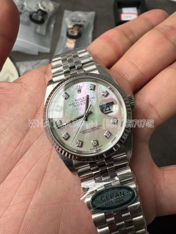 Rolex Datejust 36mm 126234 Mother Of Pearl Diamond Dial Fluted Bezel Jubilee Stainless Clean Factory