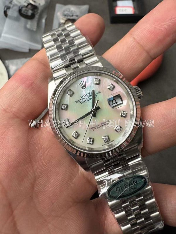 Rolex Datejust 36mm 126234 Mother Of Pearl Diamond Dial Fluted Bezel Jubilee Stainless Clean Factory