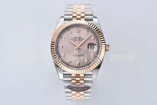 Rolex Datejust 41 126331 Pink Sundust Dial Diamond Markers in Everose/Steel on Jubilee Bracelet Clean Factory