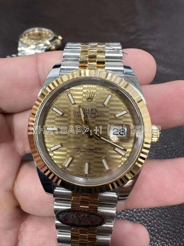 Rolex Datejust 41 126333 Champagne Motif Dial Stick Markers in Yellow/Steel Clean Factory