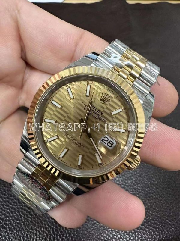 Rolex Datejust 41 126333 Champagne Motif Dial Stick Markers in Yellow/Steel Clean Factory