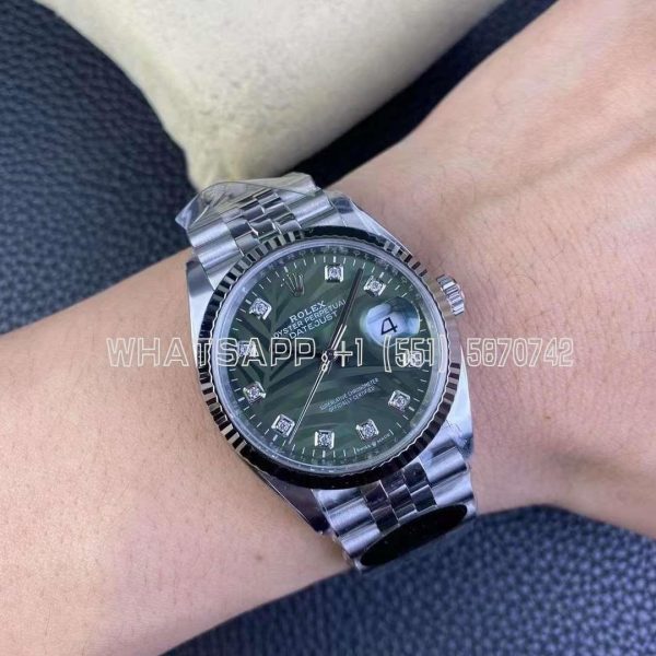 Rolex Datejust Stainless Steel 36mm Green Palm Motif Diamond Dot Dial Clean Factory