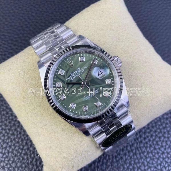 Rolex Datejust Stainless Steel 36mm Green Palm Motif Diamond Dot Dial Clean Factory