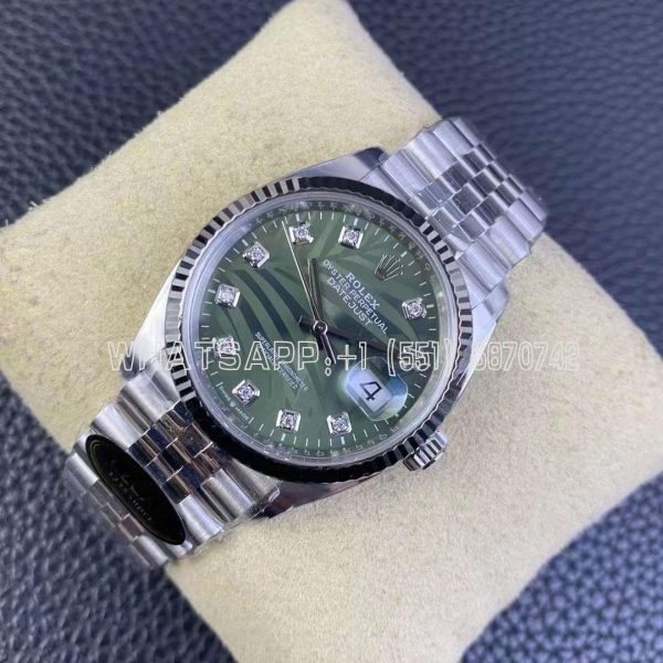 Rolex Datejust Stainless Steel 36mm Green Palm Motif Diamond Dot Dial Clean Factory