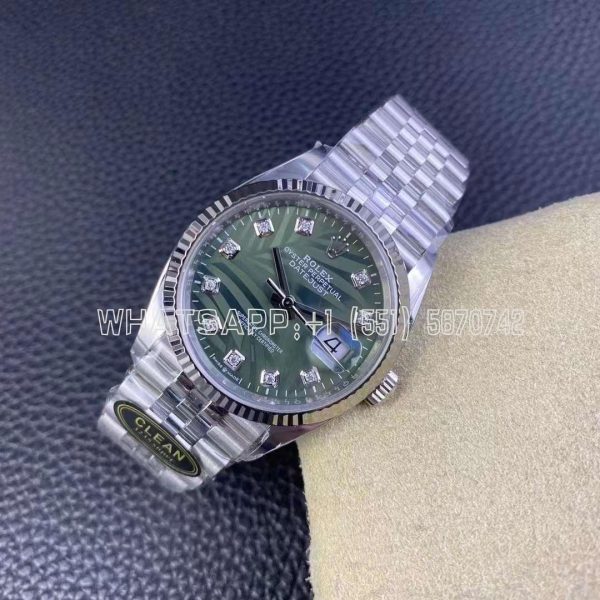 Rolex Datejust Stainless Steel 36mm Green Palm Motif Diamond Dot Dial Clean Factory