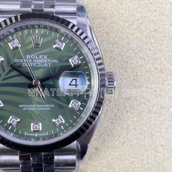 Rolex Datejust Stainless Steel 36mm Green Palm Motif Diamond Dot Dial Clean Factory