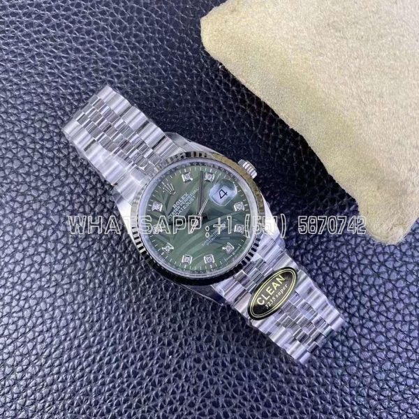 Rolex Datejust Stainless Steel 36mm Green Palm Motif Diamond Dot Dial Clean Factory