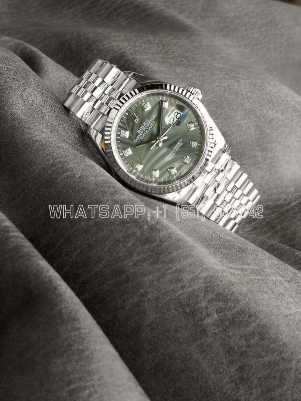 Rolex Datejust Stainless Steel 36mm Green Palm Motif Diamond Dot Dial VS Factory