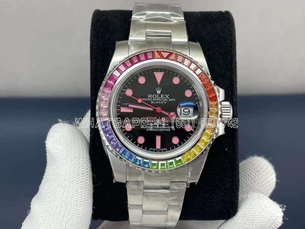 Rolex Submariner 40mm 904L Rainbow Bezel Black Dial Custom Submariner