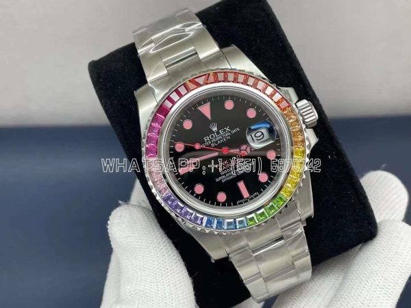 Rolex Submariner 40mm 904L Rainbow Bezel Black Dial Custom Submariner