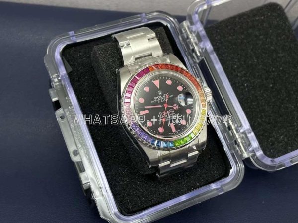 Rolex Submariner 40mm 904L Rainbow Bezel Black Dial Custom Submariner