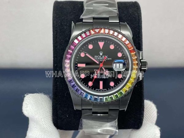 Rolex Submariner 40mm Rainbow Bezel PVD Coating Black Dial Custom Submariner