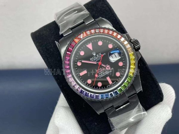 Rolex Submariner 40mm Rainbow Bezel PVD Coating Black Dial Custom Submariner