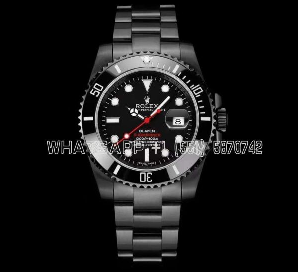 Rolex Submariner Blaken Single Red Black PVD Case & Bracelet Black Dial Black Ceramic Bezel A2836