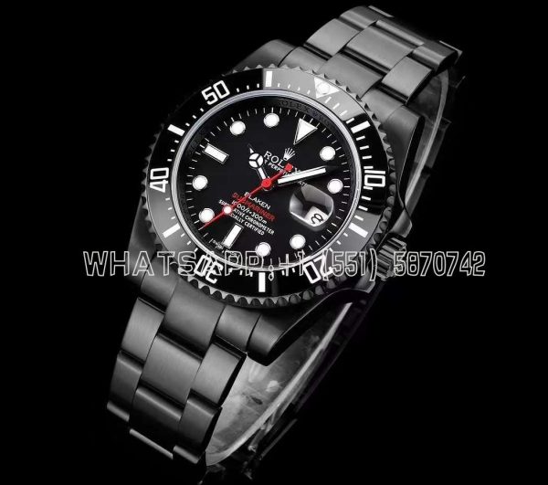 Rolex Submariner Blaken Single Red Black PVD Case & Bracelet Black Dial Black Ceramic Bezel A2836