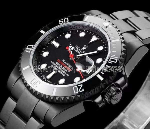 Rolex Submariner Blaken Single Red Black PVD Case & Bracelet Black Dial Black Ceramic Bezel A2836