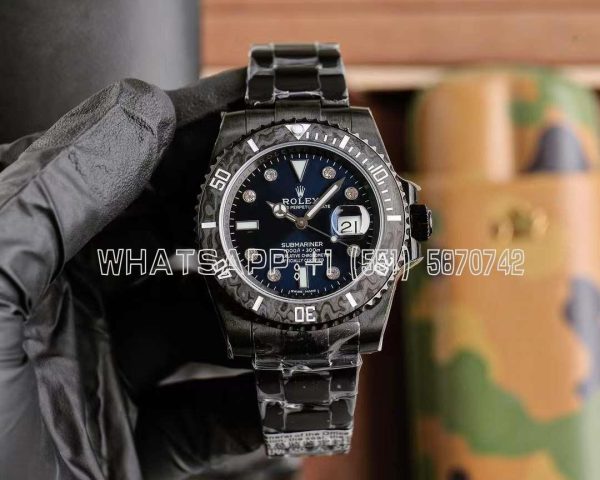 Rolex Submariner Carbon Fiber Bezel Blue Dial PVD Coated Custom Submariner