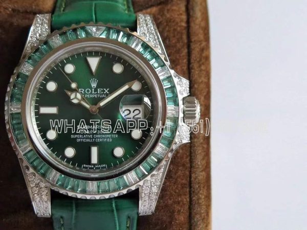 Rolex Submariner Date 116610 LV Noob Factory SS 904L & Diamonds Green Dial Swiss 3135