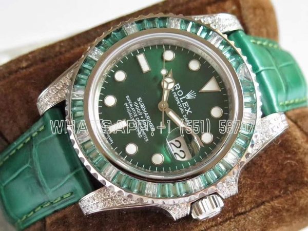 Rolex Submariner Date 116610 LV Noob Factory SS 904L & Diamonds Green Dial Swiss 3135