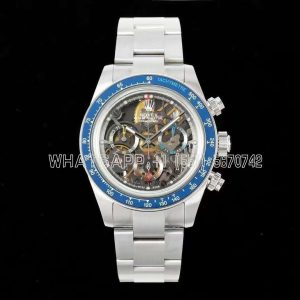 Rolex Daytona Artisans Skeleton SS Best Edition Blue Ceramic Bezel Skeleton Dial on SS Oyster Bracelet SA4130