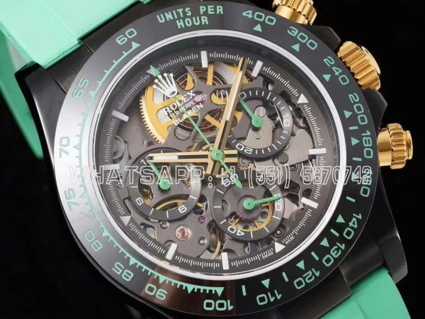 Rolex Daytona Blaken Daytona Skeleton Dial in PVD on Avocado Green Rubber Strap - Image 3