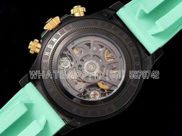Rolex Daytona Blaken Daytona Skeleton Dial in PVD on Avocado Green Rubber Strap - Image 5