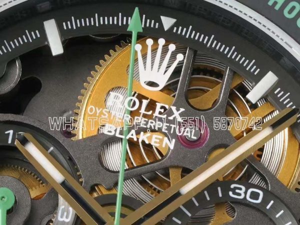 Rolex Daytona Blaken Daytona Skeleton Dial in PVD on Avocado Green Rubber Strap - Image 6