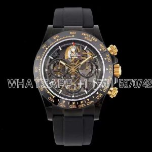 Rolex Daytona Blaken Daytona Skeleton Dial in PVD on Black Rubber Strap