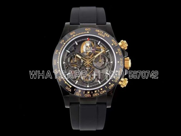 Rolex Daytona Blaken Daytona Skeleton Dial in PVD on Black Rubber Strap