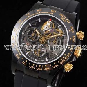Rolex Daytona Blaken Daytona Skeleton Dial in PVD on Black Rubber Strap
