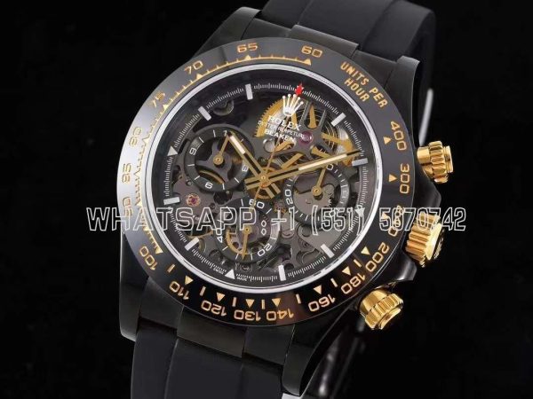 Rolex Daytona Blaken Daytona Skeleton Dial in PVD on Black Rubber Strap