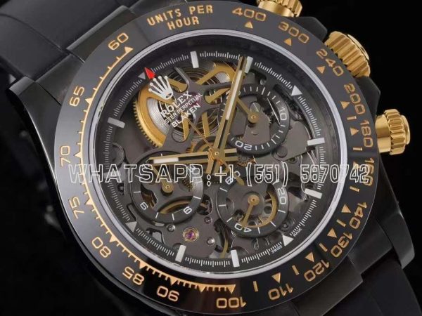 Rolex Daytona Blaken Daytona Skeleton Dial in PVD on Black Rubber Strap - Image 3